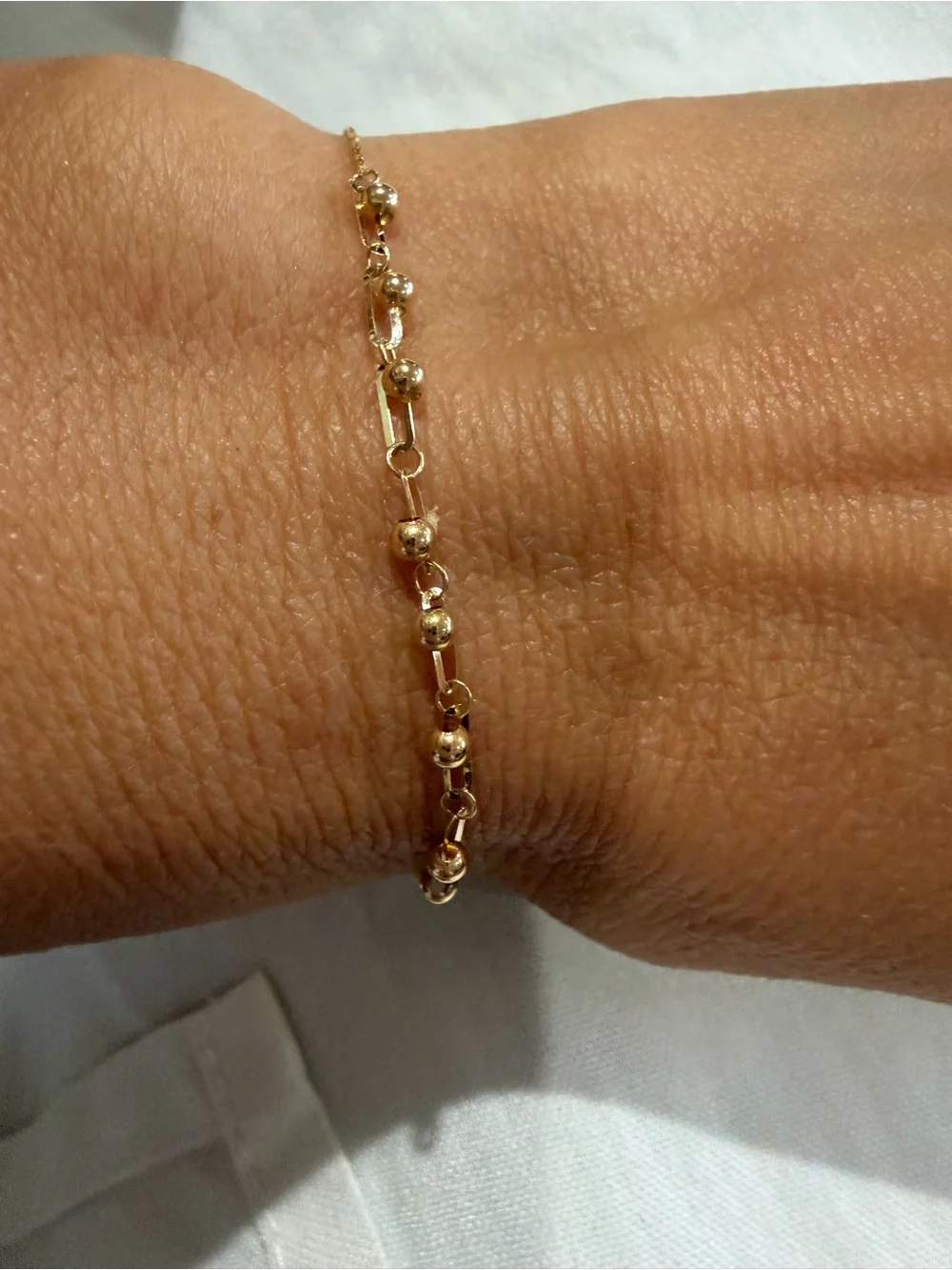 18K Solid Gold Italian Bead Link Bracelet | Adjustable | Certified